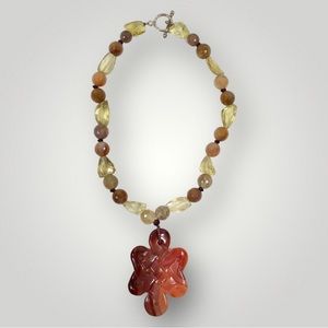 Jewelry Necklace Agate Infinity Knot w/925 Silver Clasp 17” Vintage Jade Red!